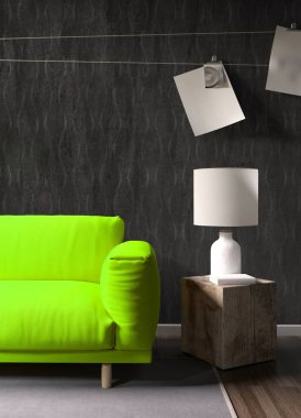 Modern parlak iç. 3D render