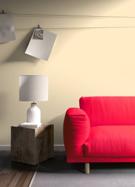 Modern parlak iç. 3D render
