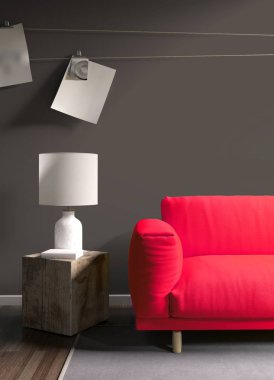 Modern parlak iç. 3D render