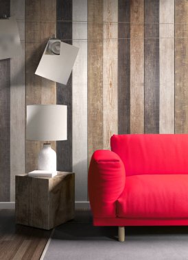 Modern parlak iç. 3D render