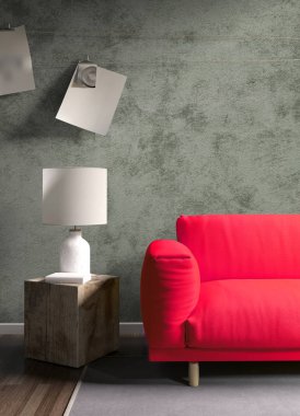 Modern parlak iç. 3D render