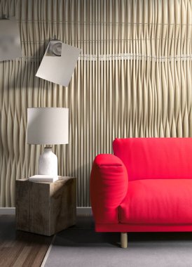 Modern parlak iç. 3D render
