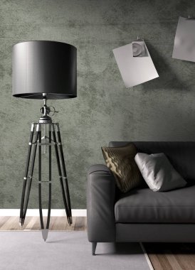 Modern parlak iç. 3D render