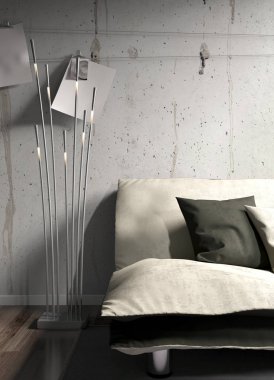 Modern parlak iç. 3D render