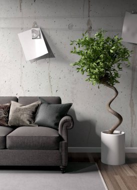 Modern parlak iç. 3D render