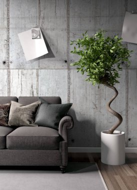 Modern parlak iç. 3D render