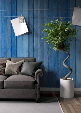 Modern parlak iç. 3D render