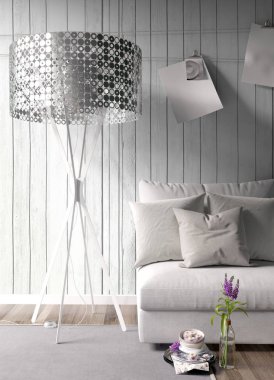 Modern parlak iç. 3D render