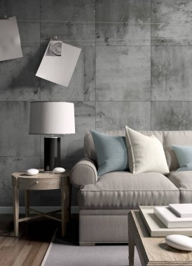 Modern parlak iç. 3D render