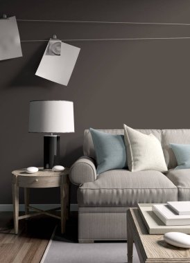 Modern parlak iç. 3D render