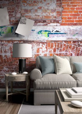 Modern parlak iç. 3D render