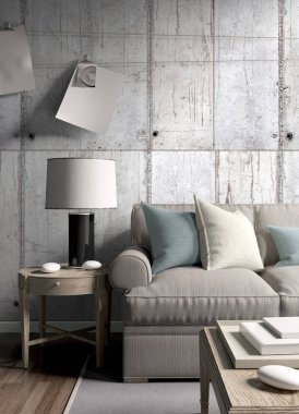 Modern parlak iç. 3D render