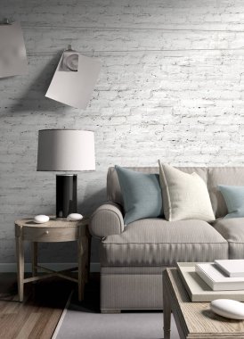 Modern parlak iç. 3D render