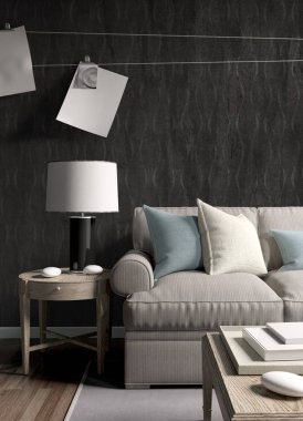 Modern parlak iç. 3D render