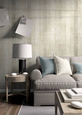 Modern parlak iç. 3D render