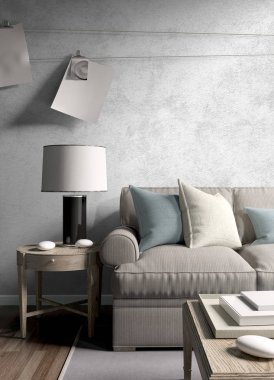Modern parlak iç. 3D render