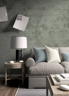 Modern parlak iç. 3D render