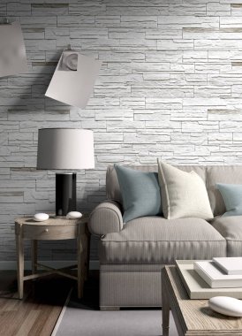 Modern parlak iç. 3D render