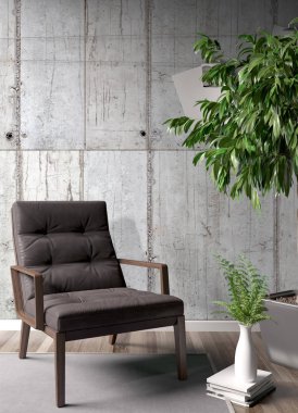 Modern parlak iç. 3D render