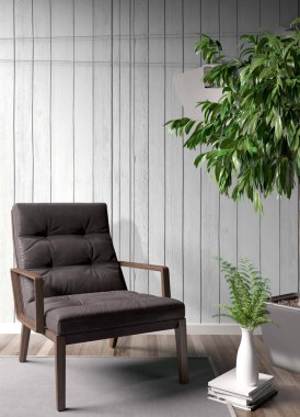 Modern parlak iç. 3D render