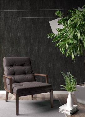 Modern parlak iç. 3D render