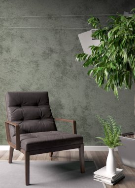 Modern parlak iç. 3D render