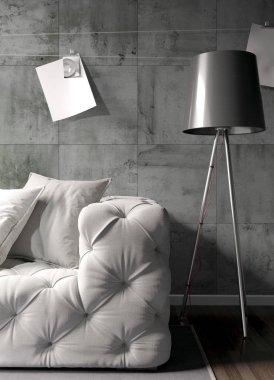 Modern parlak iç. 3D render