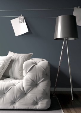 Modern parlak iç. 3D render
