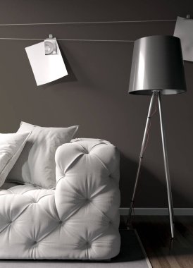 Modern parlak iç. 3D render