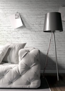 Modern parlak iç. 3D render
