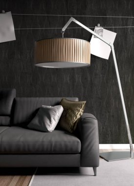 Modern parlak iç. 3D render