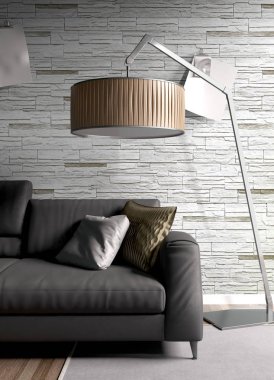 Modern parlak iç. 3D render