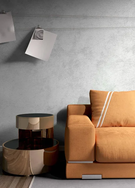 Modern parlak iç. 3D render