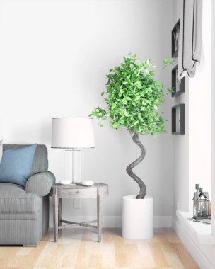 Modern parlak iç. 3D render