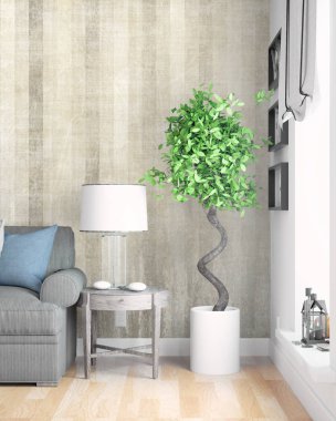 Modern parlak iç. 3D render