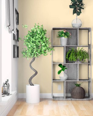 Modern parlak iç. 3D render