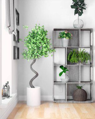 Modern parlak iç. 3D render