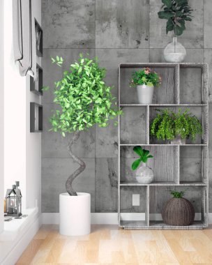 Modern parlak iç. 3D render