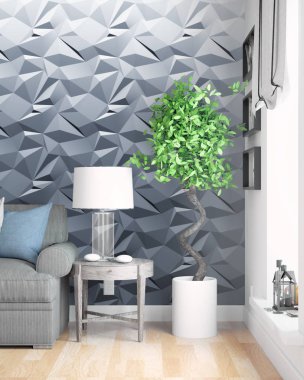 Modern parlak iç. 3D render