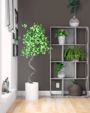 Modern parlak iç. 3D render