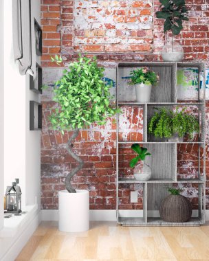 Modern parlak iç. 3D render