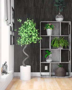 Modern parlak iç. 3D render