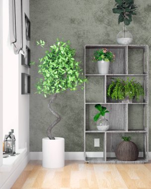 Modern parlak iç. 3D render