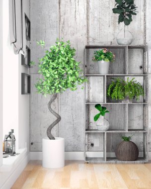 Modern parlak iç. 3D render