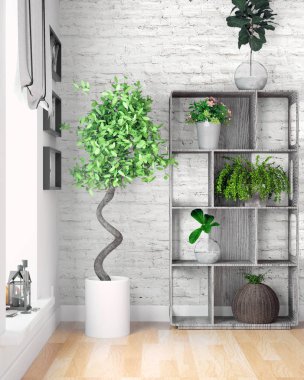 Modern parlak iç. 3D render