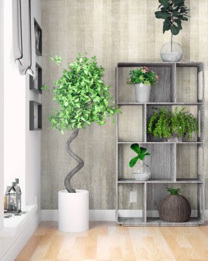 Modern parlak iç. 3D render