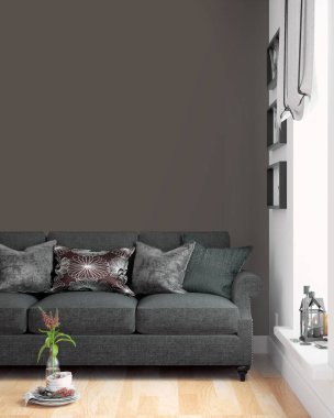 Modern parlak iç. 3D render