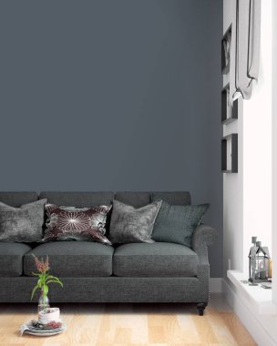 Modern parlak iç. 3D render