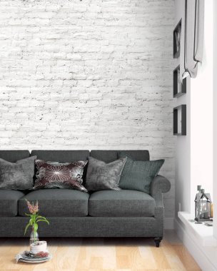 Modern parlak iç. 3D render