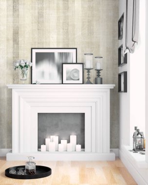 Modern parlak iç. 3D render